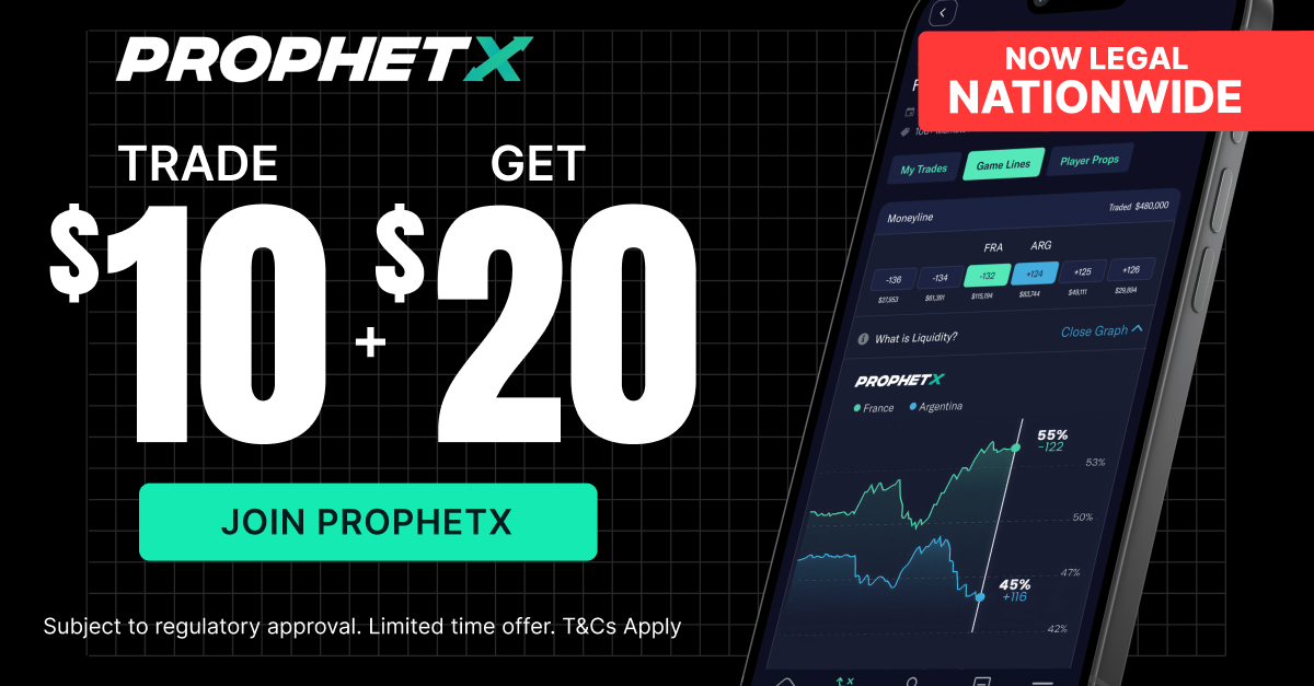 ProphetX — Trade $10, Get $20! with bonus code COLLEGEPM